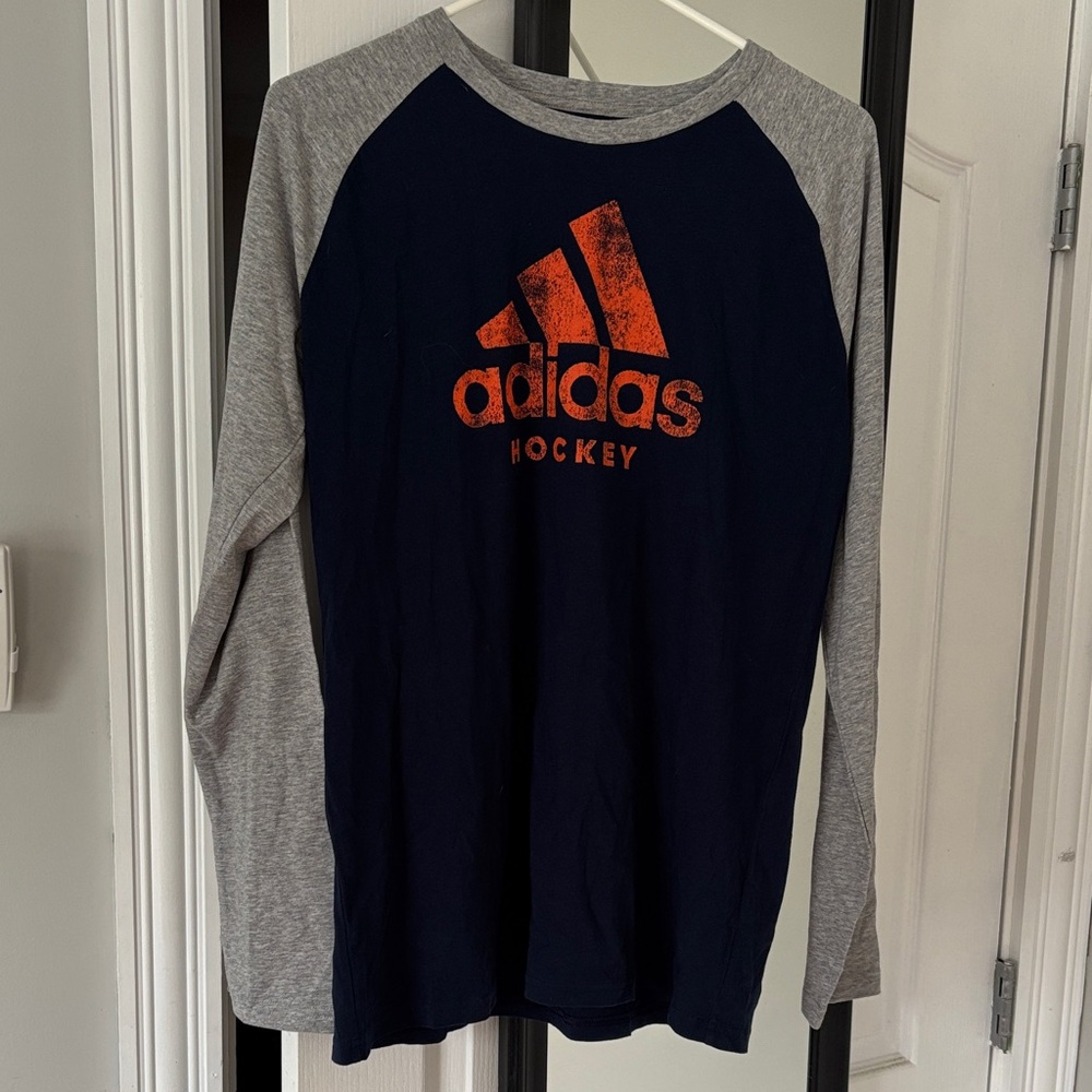 adidas Navy & Gray Long-Sleeve Raglan Tee with Orange Logo